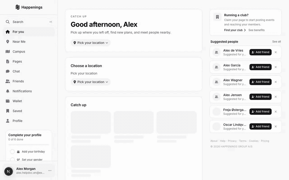 Learn how to open a Happenings page and choose a membership.