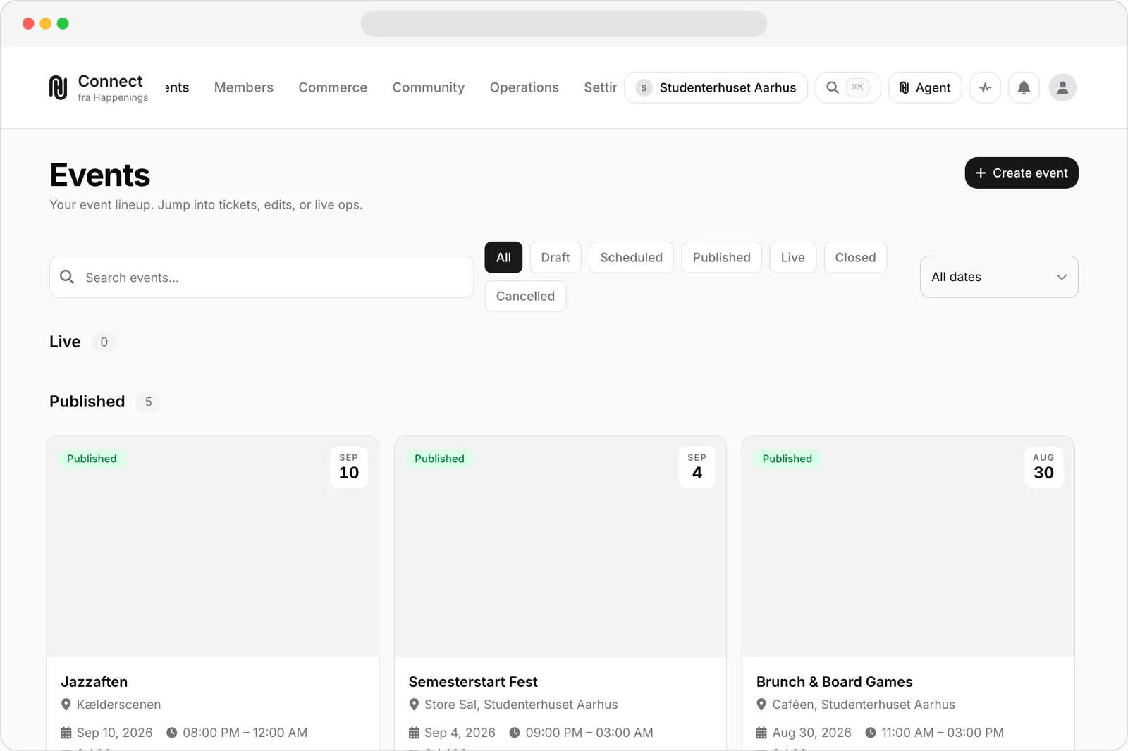 Open the events overview