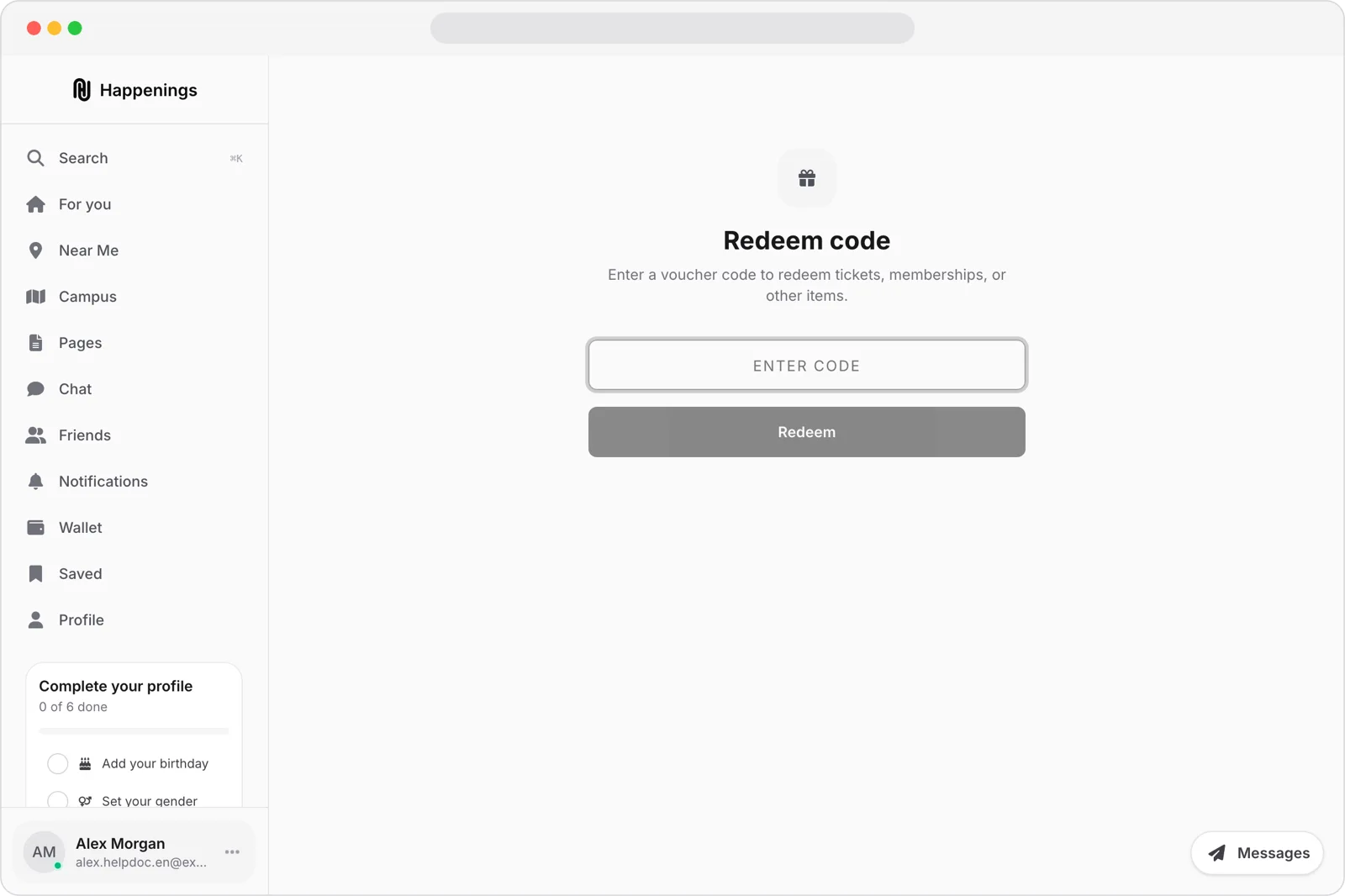 Open the redeem page